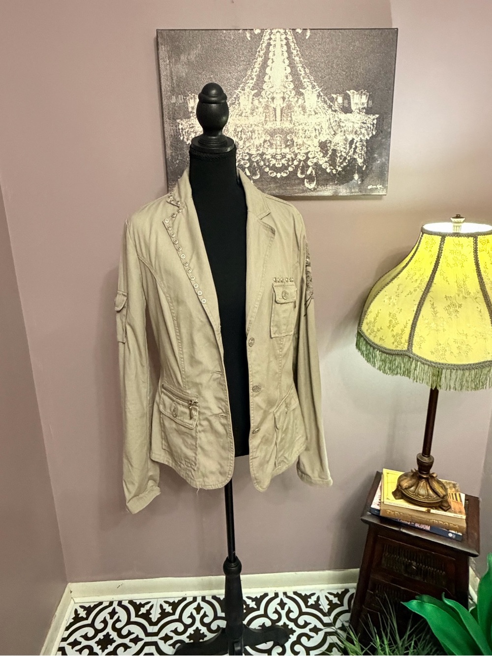 MÜR MÜR Light Beige Women's Utility Jacket with Button Front and Studded Detail